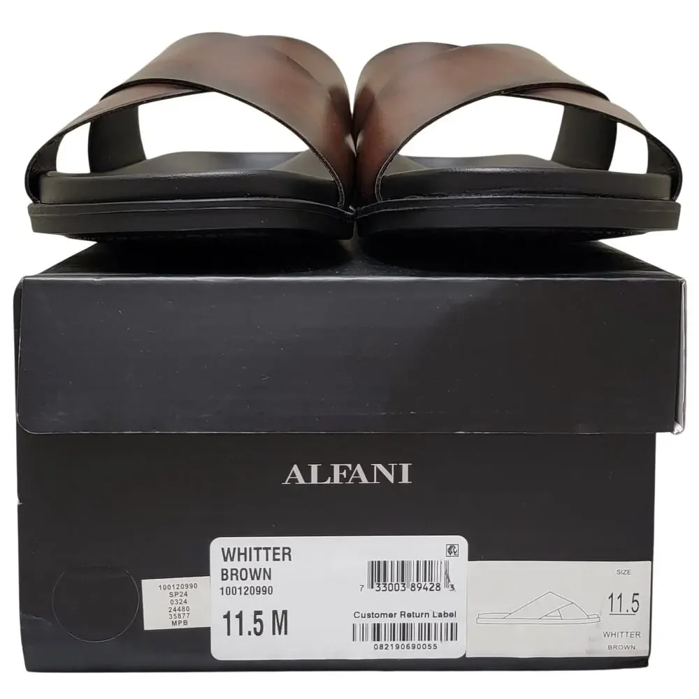 Alfani Men Whitter Cross Strap Slide Sandals Size US 11.5M Brown Faux Leather
